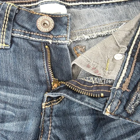 Hydraulic Low Rise Straight Leg Jeans Dark Wash Embroidered Pockets - Picture 6 of 11